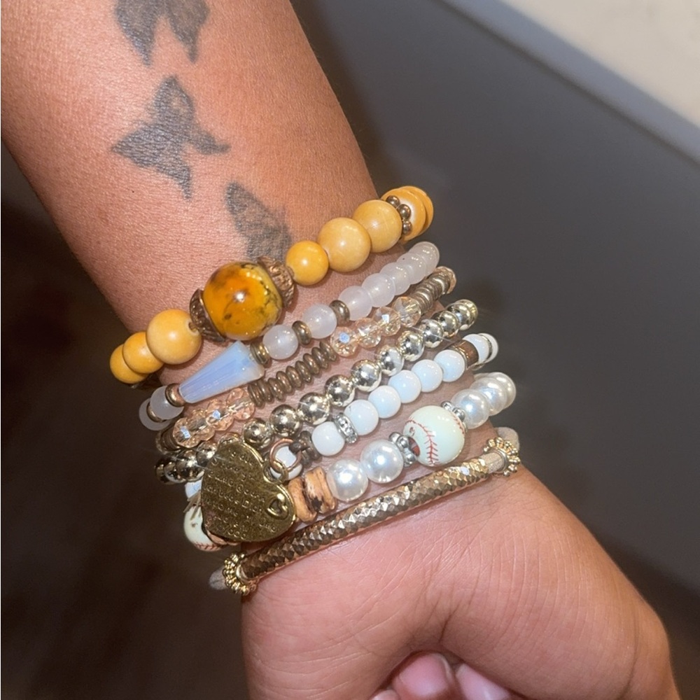 Gold and Yellow Beaded Bracelet Set